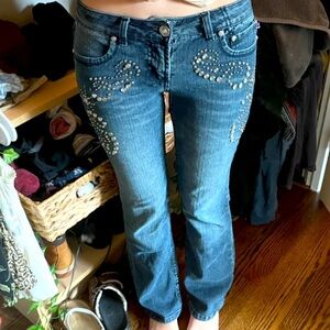 vintage bedazzled low rise celestial star bootcut jeans